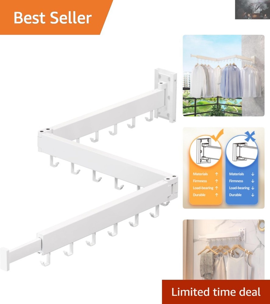 Tri-Fold Space-Saving Wall Mounted Clothes Rack - Durable Aluminum Design