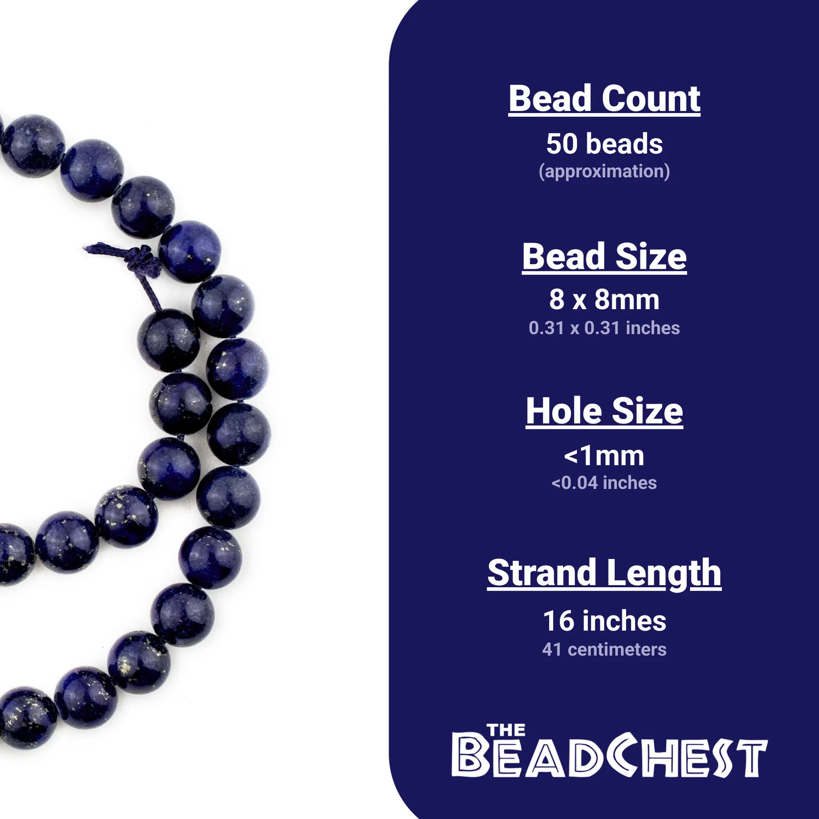 Vintage Round Dark Lapis Lazuli Beads 8mm Blue Gemstone 16 Inch Strand
