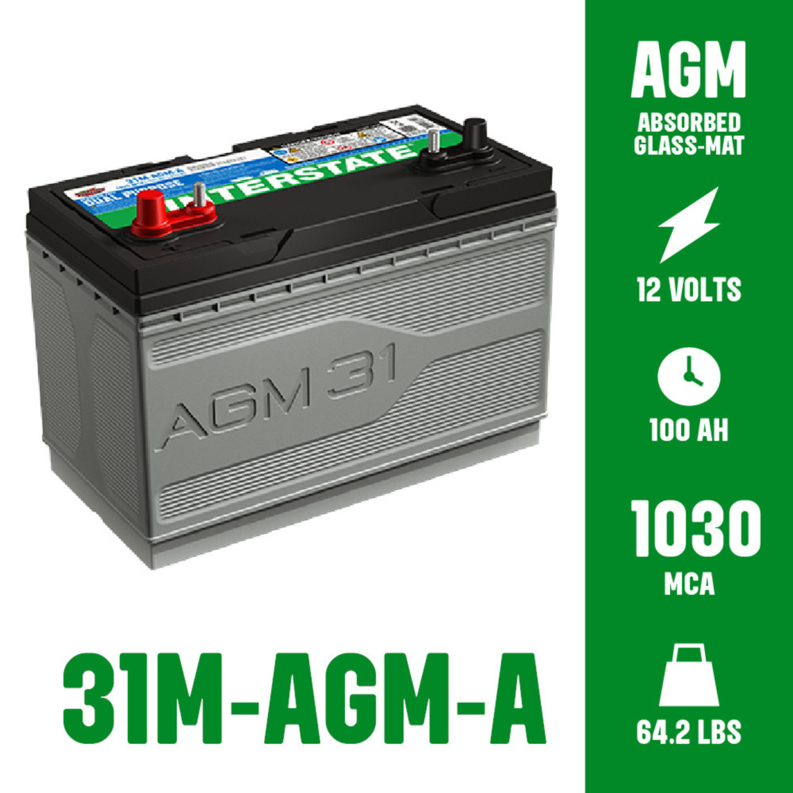 Interstate Batteries Dual Purpose AGM Marine Boat/RV Battery 12V 100Ah 825CCA