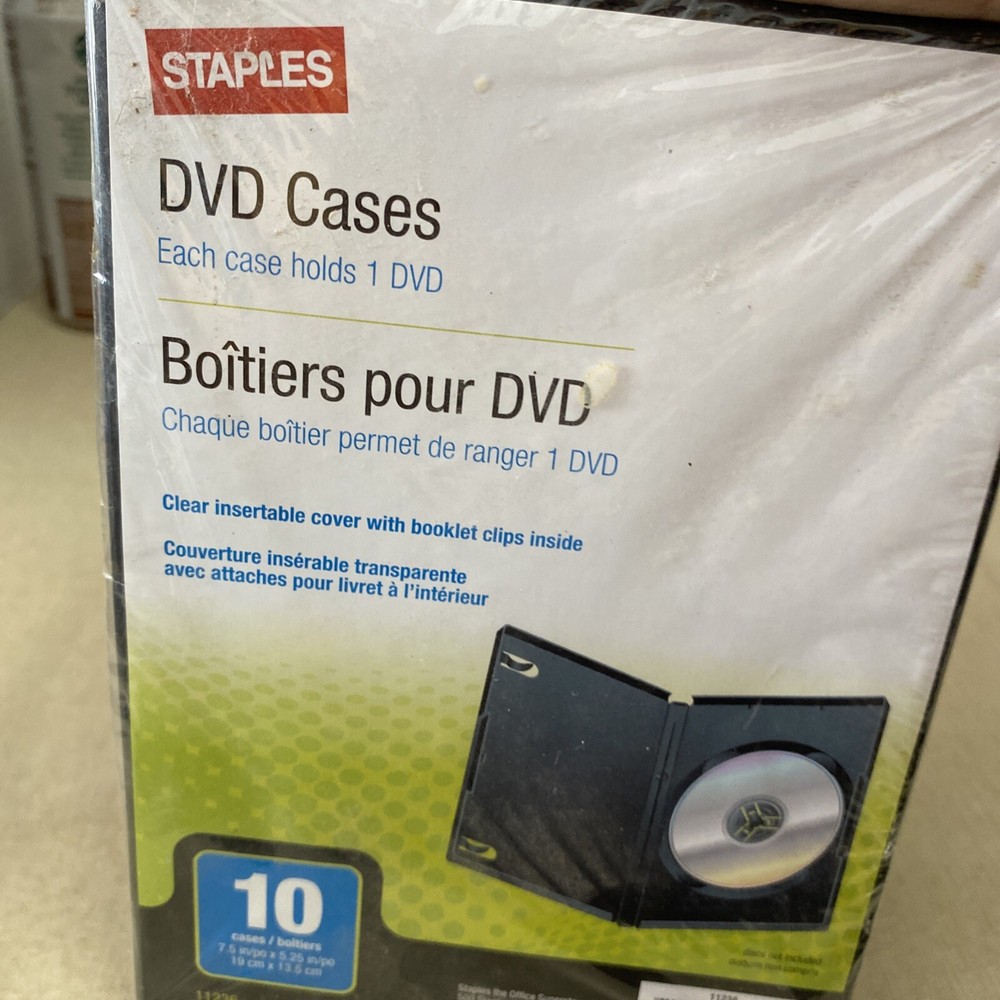 8 Pack Staples DVD Case Black 11236 Clear Insertable Cover w/Clips CD