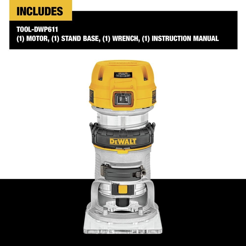 DEWALT DWP611 Compact Router – 1-1/4 HP, Variable Speed, Fixed Base, New