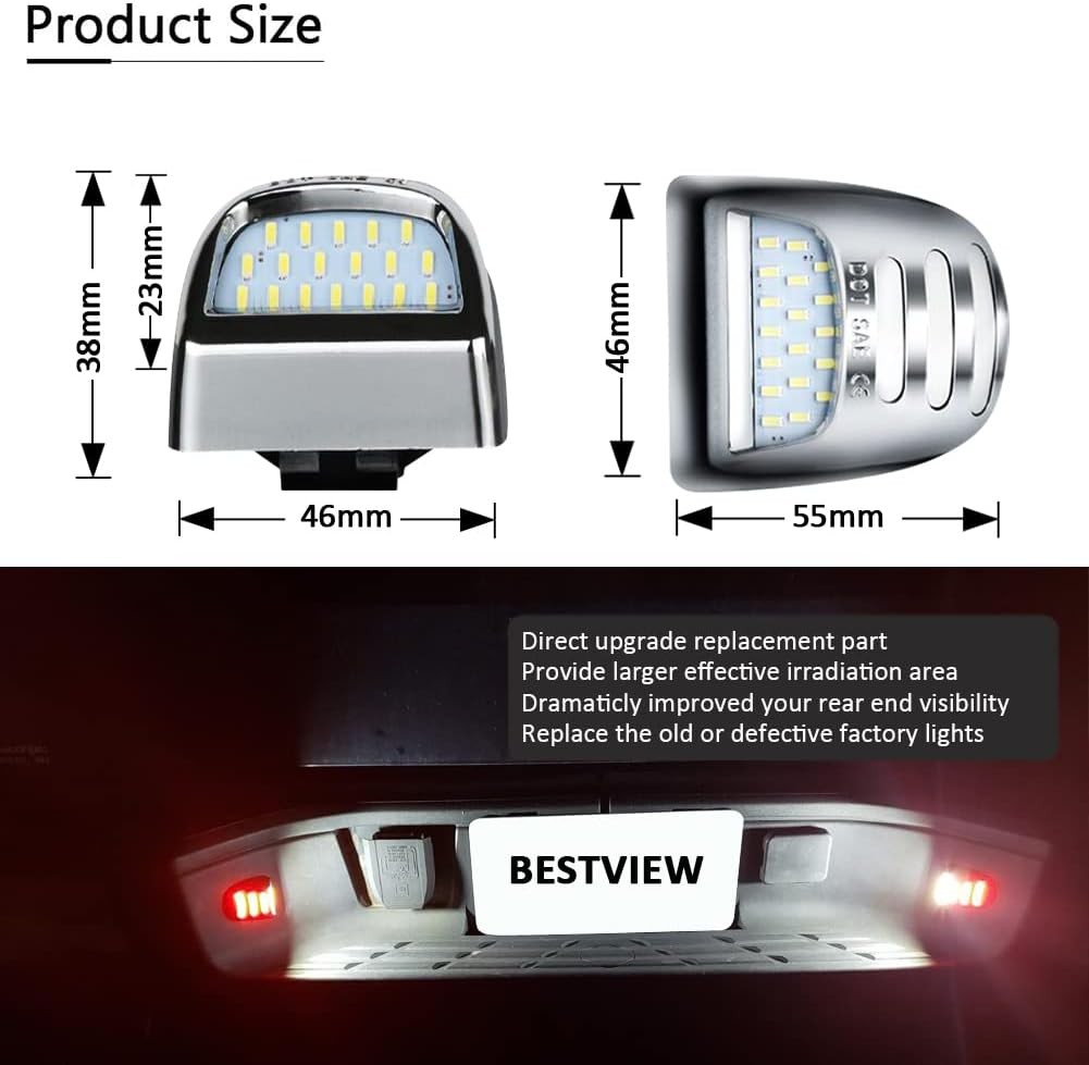 Chrome LED License Plate Tag Light for Chevy Silverado 1500/2500/3500 1999-2013