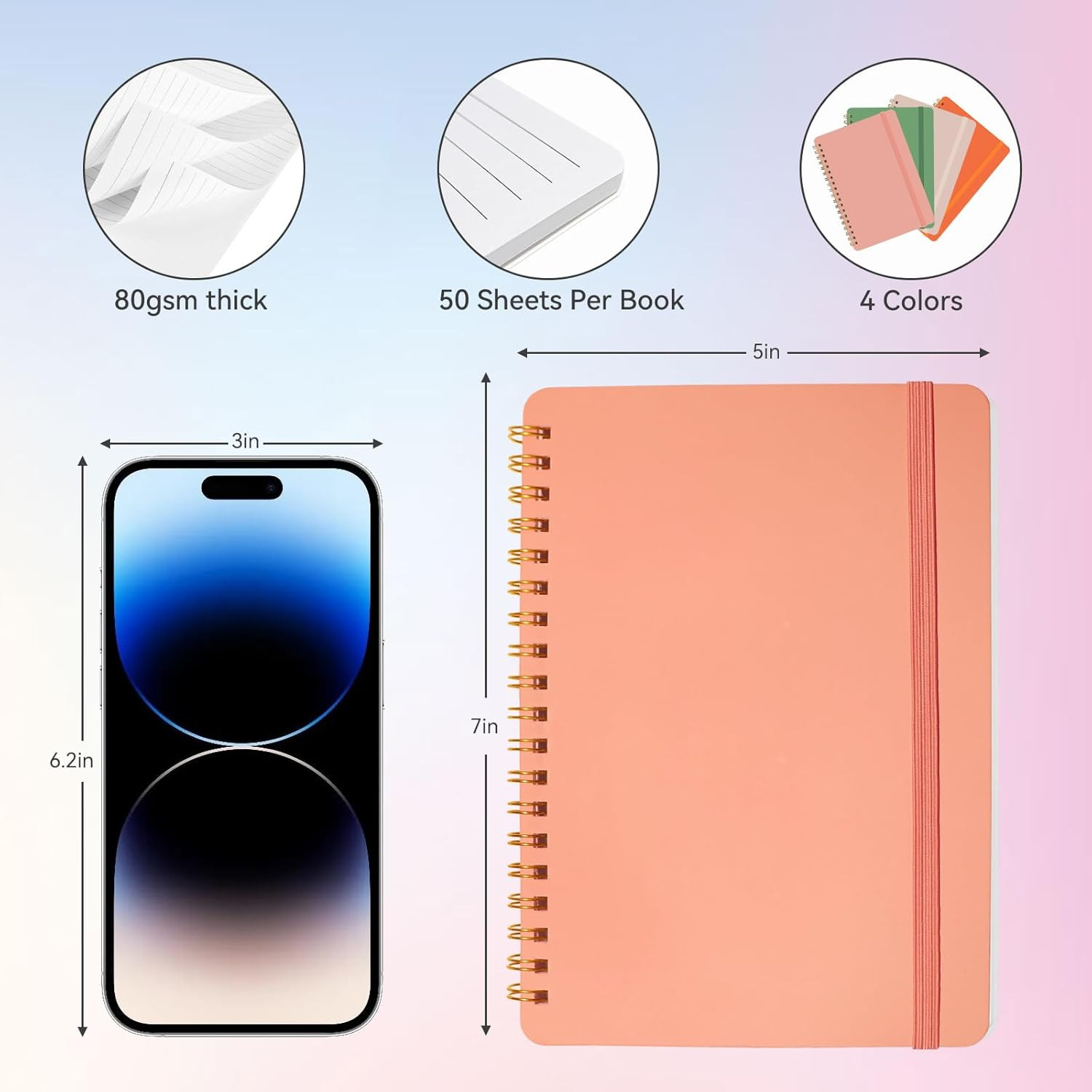 4 PCS Small Spiral Notebook 5x7, Spiral Journal Notebook, Notebooks for Work, No