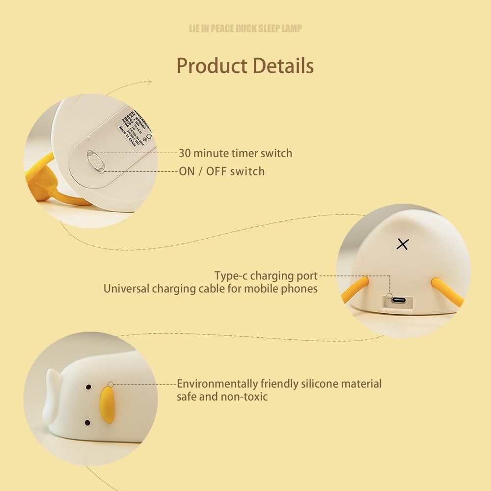 MUID Benson Lying Flat Duck Night Light, LED Squishy Mini,