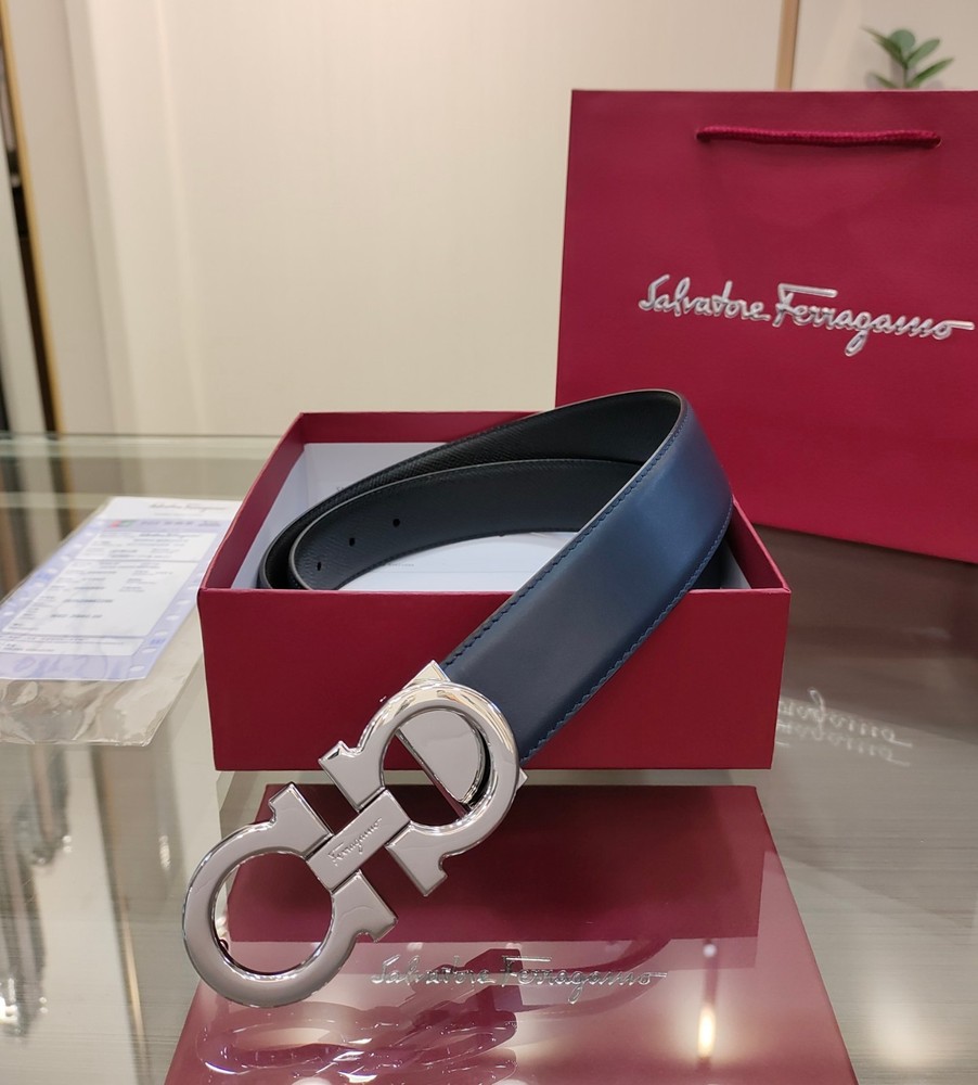 Authentic Ferragamo Belt Blue-Black Reversible NWT