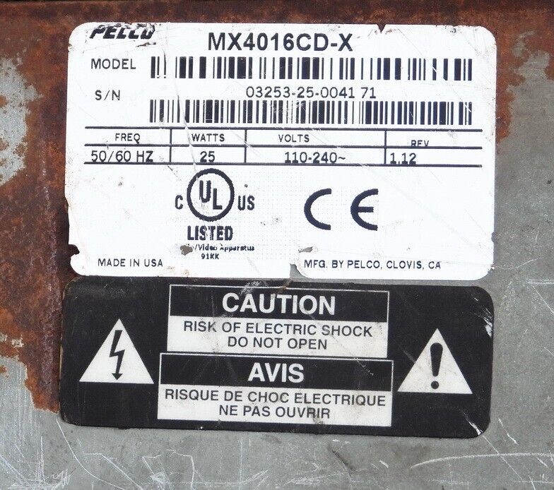 PELCO GENEX 16 CHANNEL SECURITY CAMERA DUPLEX COLOR MULTIPLEXER MODEL MX4016CD-X