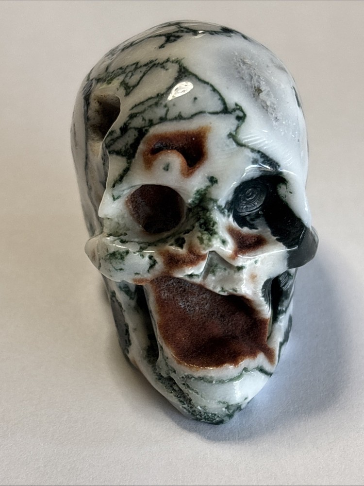1.8" Geode Moss Agate Crystal Skull Figurine