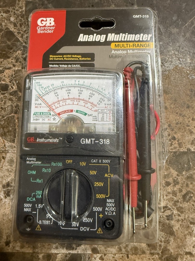 Gardner Bender GMT-318 Analog Multimeter, 6 Function, 14 Range, 500V, Black