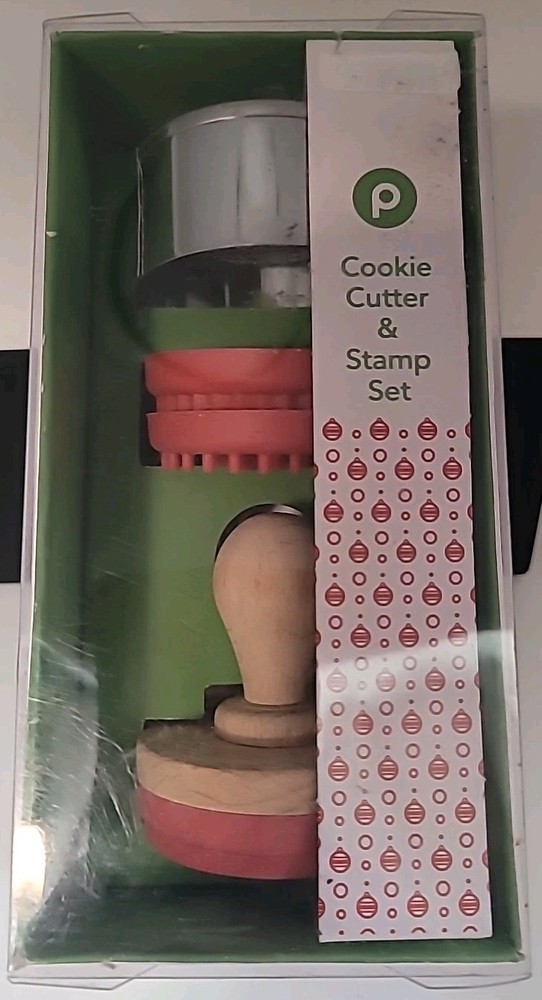 Christmas Cookie Cutter & Stamp Press Decorating Baking Publix 5 pc NOB