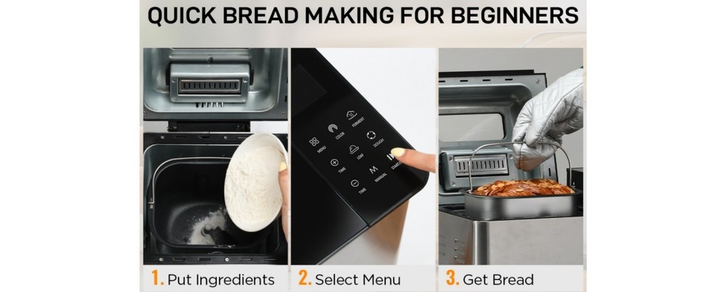 Automatic Bread Maker 2lb, 25-IN-1,Touch Screen, Visible Lid, Auto Nut Dispenser