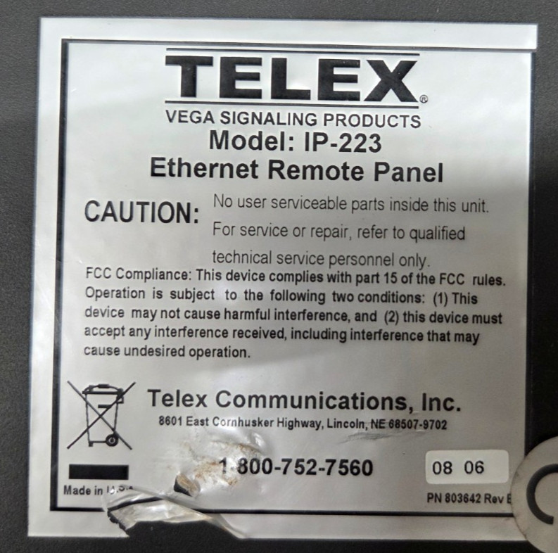 TELEX Ethernet Remote Panel IP-223