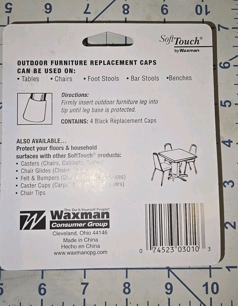 Soft Touch by Waxman ~ TIP & LEG, Plastic Black, "REPLACEMENT CAPS " 4PK