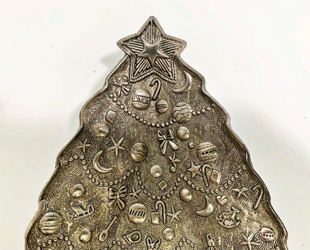 International Silver Company Christmas Tree Dish Candy Nut Trinket Embossed
