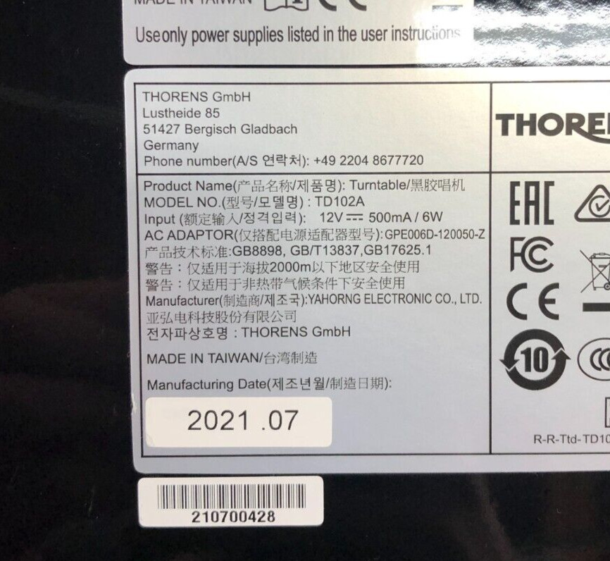 Thorens TD102A Automatic Turntable (Unit Only)