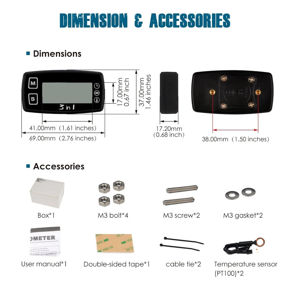 Runleader Digital Engine Temperature Gauge Volt Meter,Programmable Alert Reminde