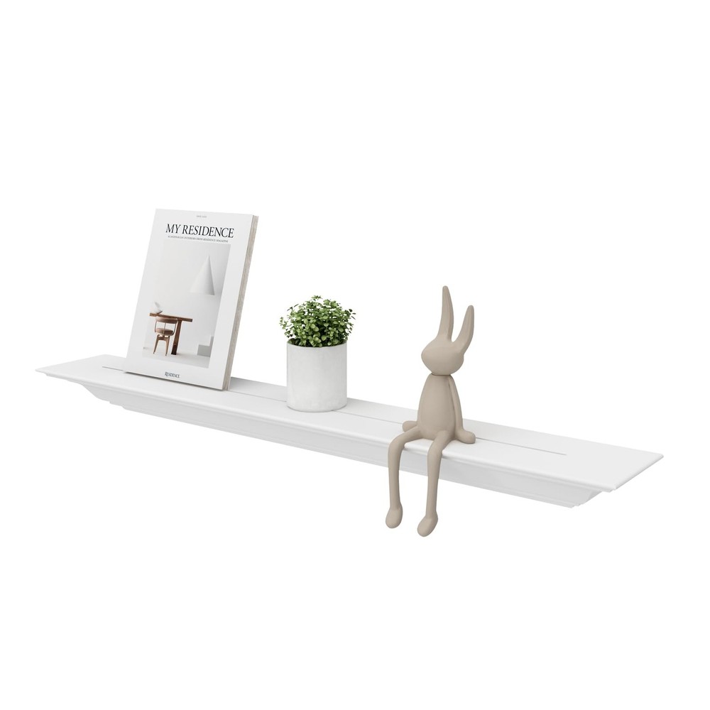 Solid Wood White Floating Shelves Wall Mounted, Molding Floating Wall Display...