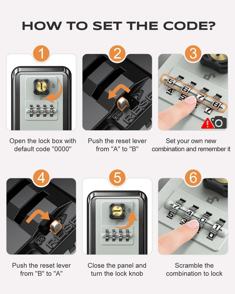 Vewaci Wall-Mounted Lock Box for Keys with Code, 4 Digits Combination Key Loc...