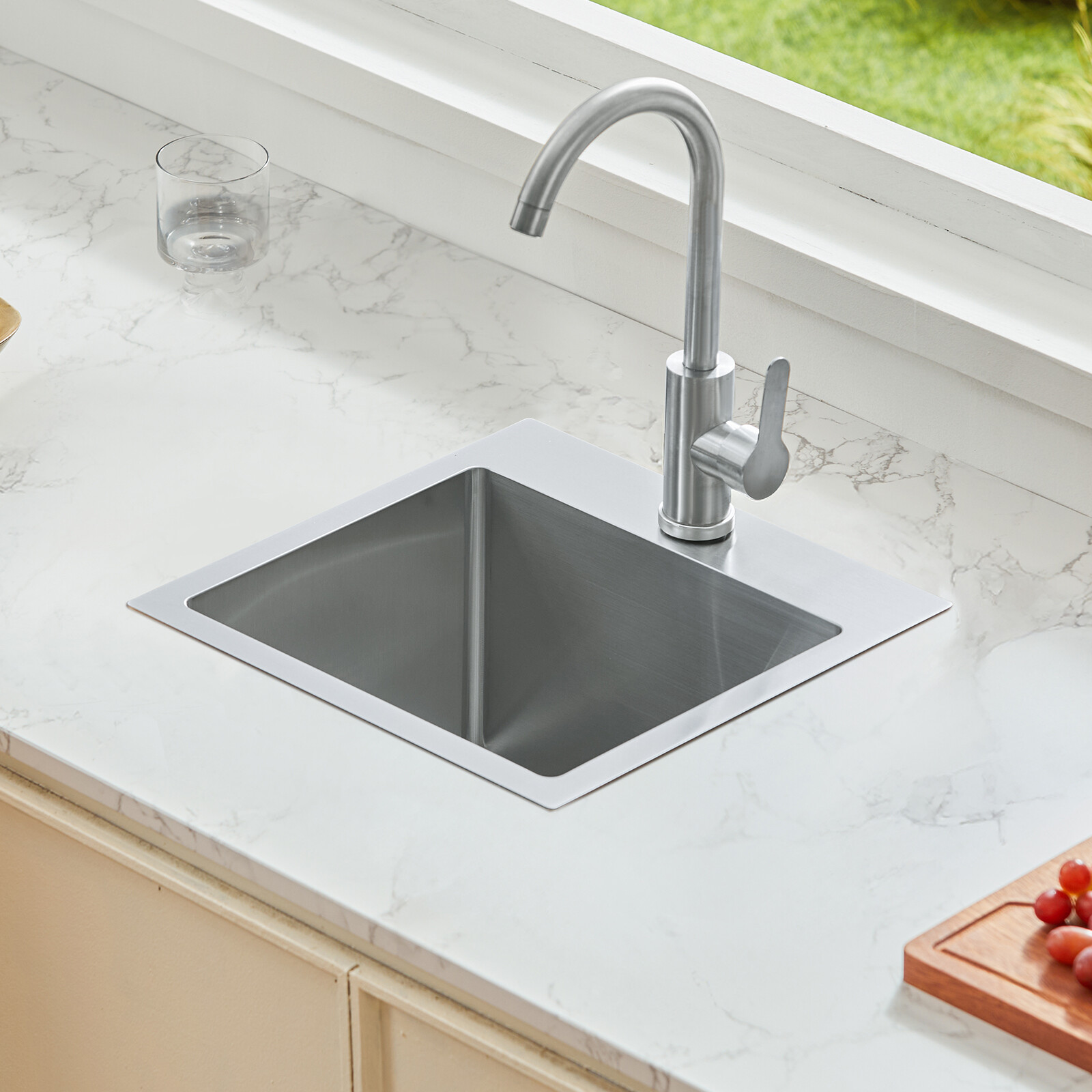 15" Drop-In Kitchen Sink Top Mount Single Bowl Basin Stainless Steel