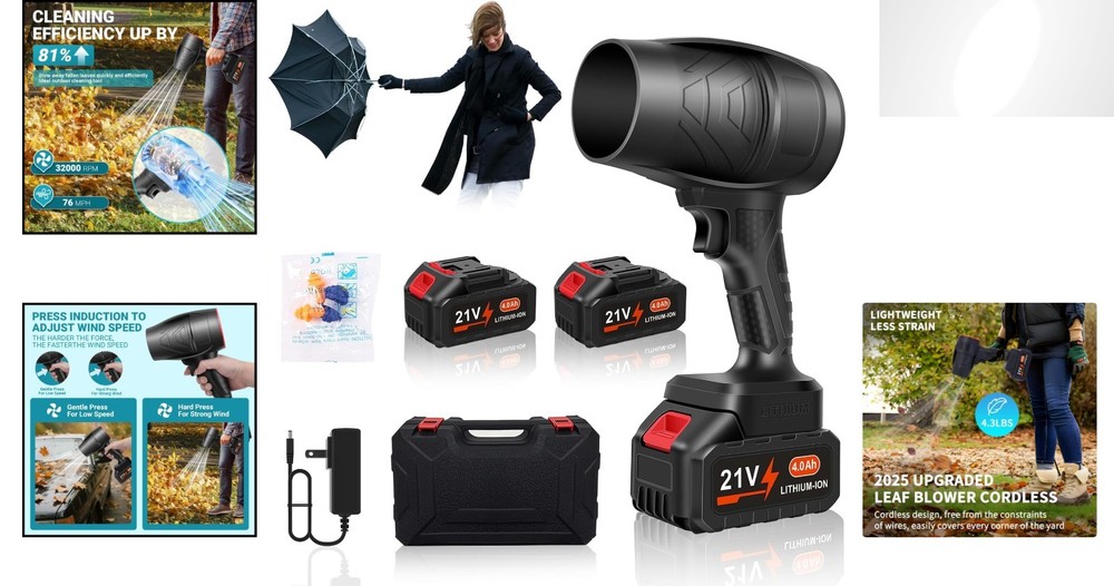 2025 Upgraded Leaf Blower with Dual 21V Batteries & Efficient Clean Technology