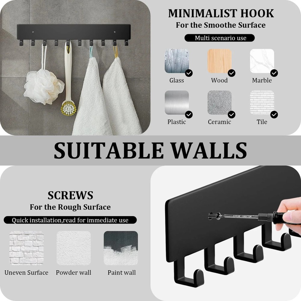 Key Holder Wall Mount with 6 Hooks - Key Rack Organizer for Entryway, Kitchen &