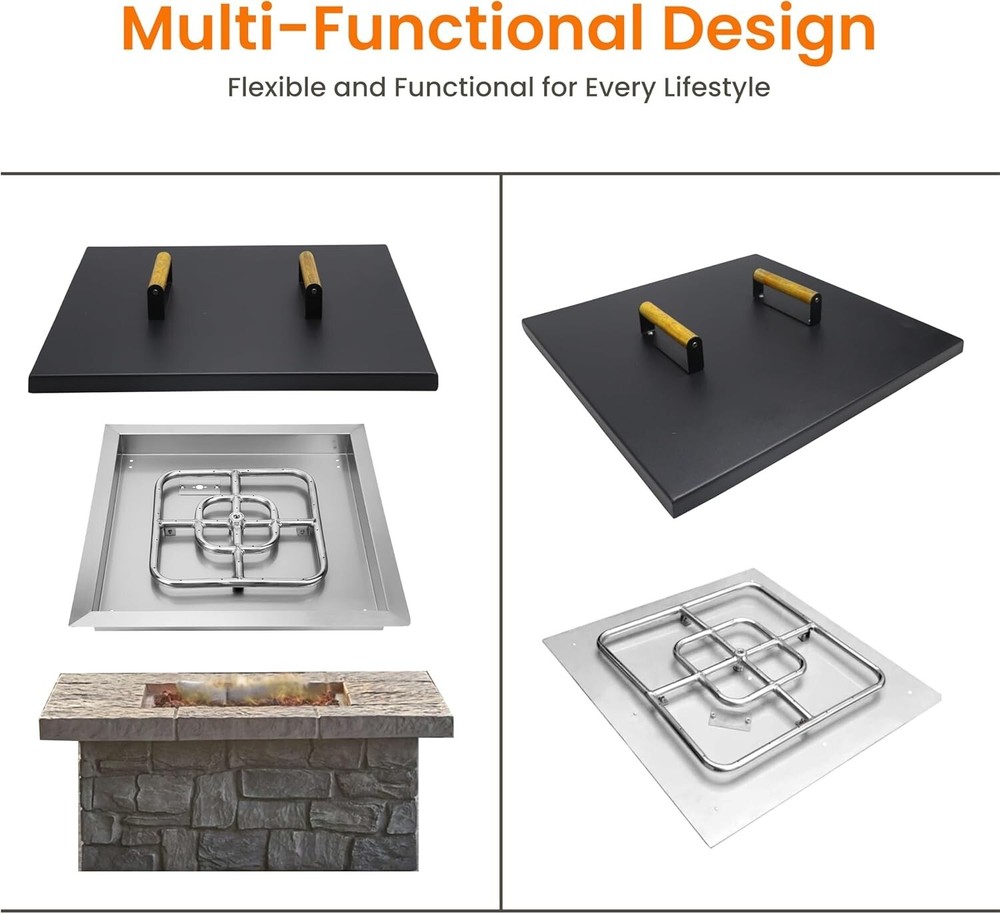 FEBTECH 21" Fire Pit Snuffer Lid Square for 19" Fire Pits with Wooden Handles