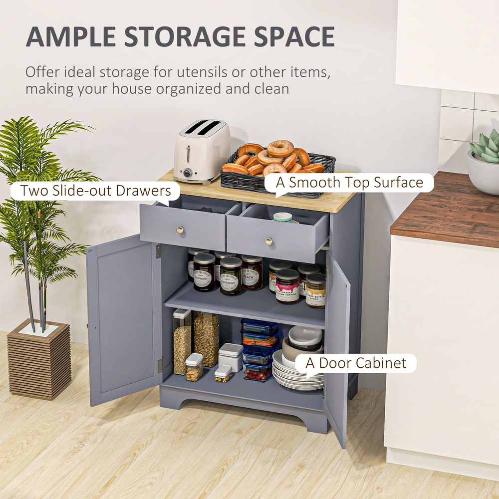 Gray Sideboard Buffet Cabinet 2 Drawers Adjustable Shelf Kitchen Storage