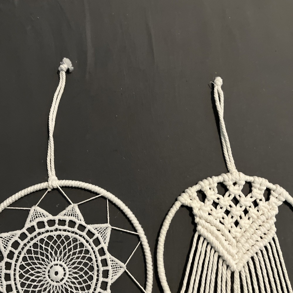 Set Of 2 Boho Macrame Dreamcatcher White
