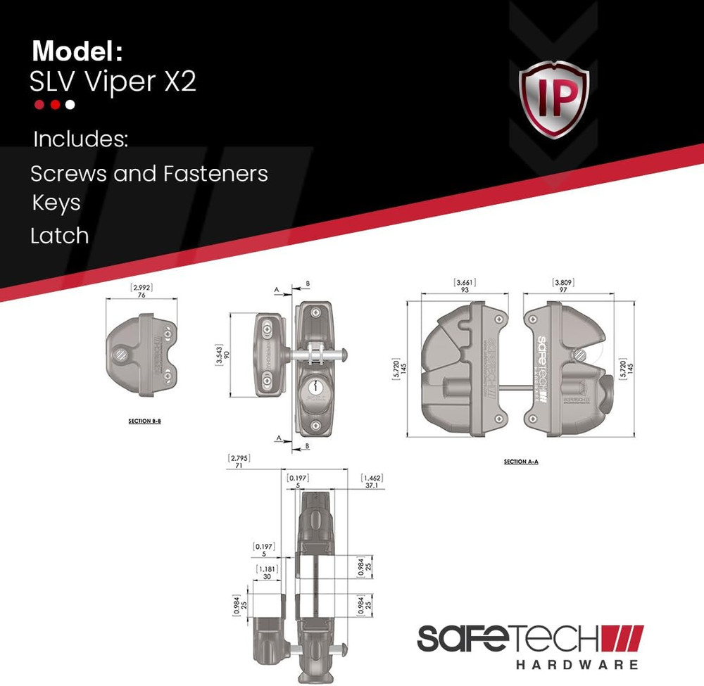 Safetech Hardware Viperx2 Gravity Gate Latch | Two-Side Entry Keyed | 2 Independ
