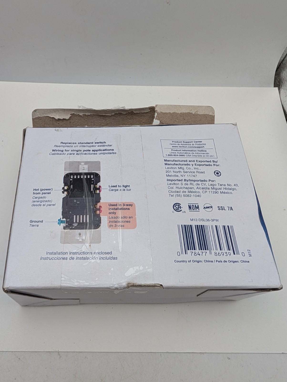 LEVITON DSL06-3PW Decora Rocker Dimmer With Slide Bar White (Open Box)