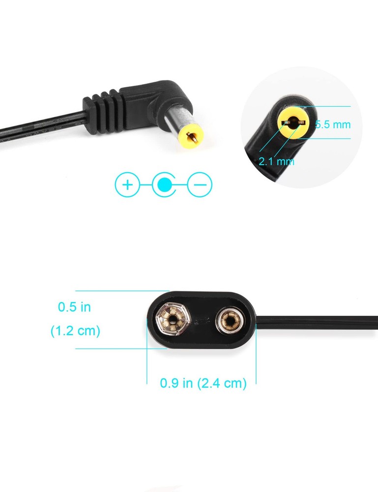 Mr.Power 9V Battery Clip Converter Power Cable Right Angle, 2 Cable, 2