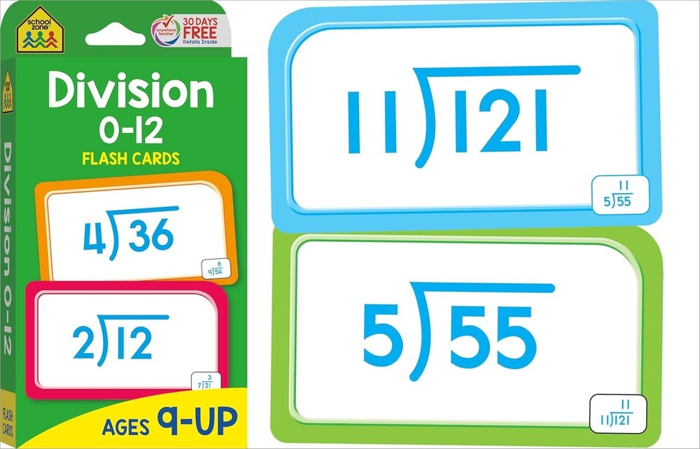 School Zone 112 Math Flash Cards for Multiplication & Division – Ages 8+, 2-Pack