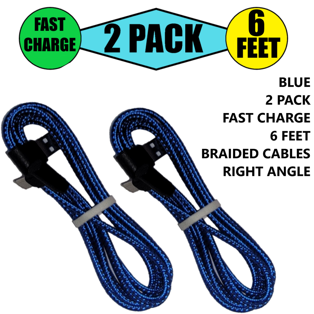2 PACK 6FT Type C USB-A Fast Charger Cable 90 Degree Angle Quick Charging L Cord