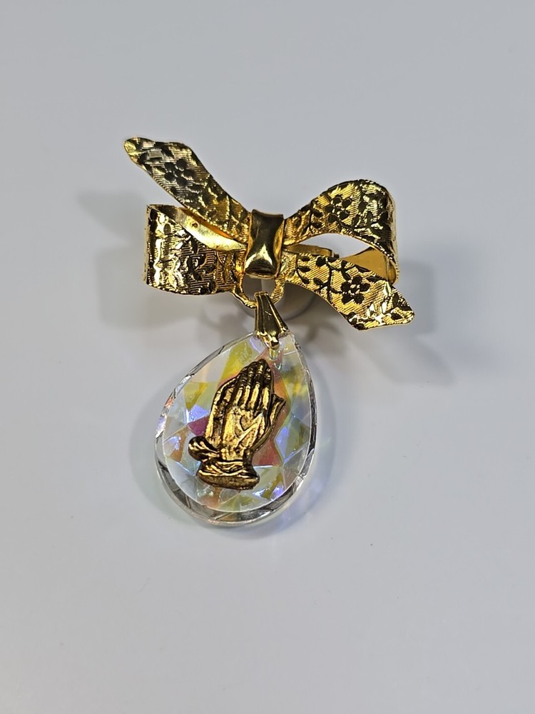 Prayer Hands Lapel Pin Bow With Dangling Charm