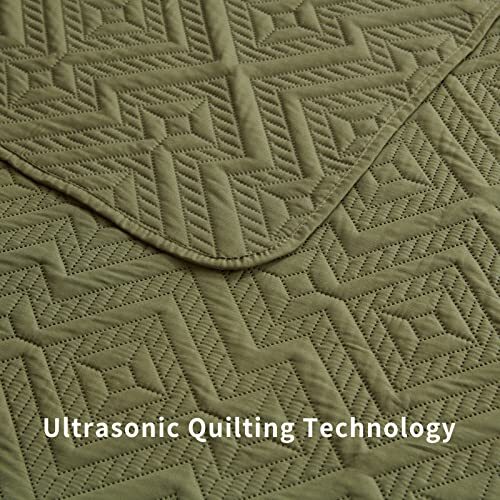 Full/Queen Soft Microfiber Olive Green Bedspread Warm Bedding Quilt Sets