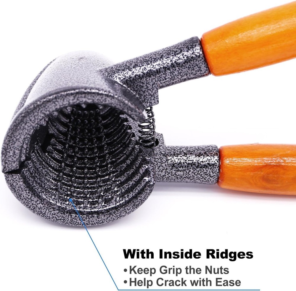 Spring-Loaded Nutcracker Tool with Quality Wood Handle for Easy Nut Cracking