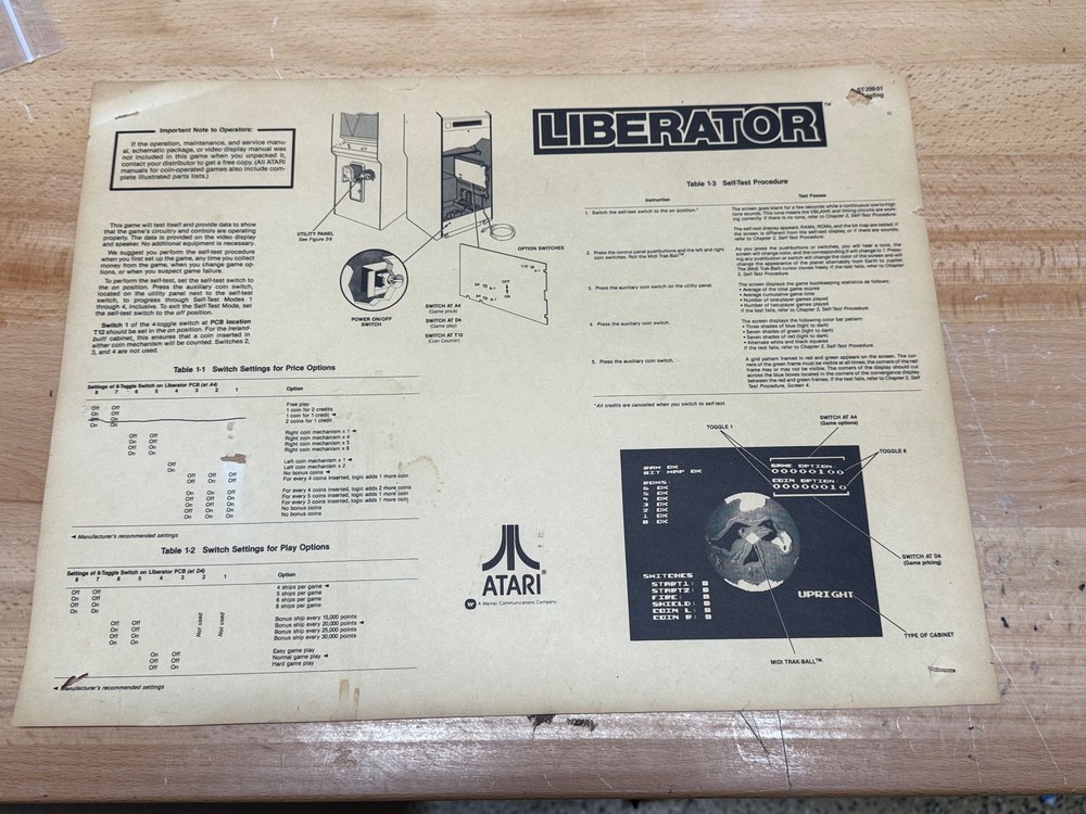 Atari LIBERATOR back door instruction sheet - used