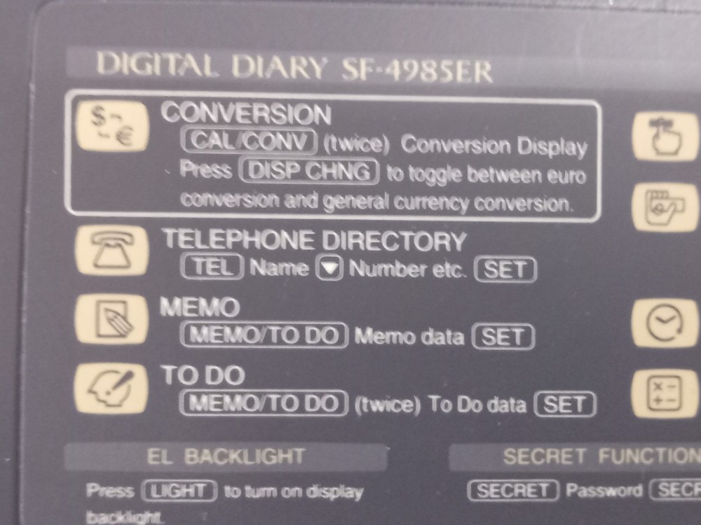 VTG Casio Digital Diary Planner SF-4985 ER 256 KB