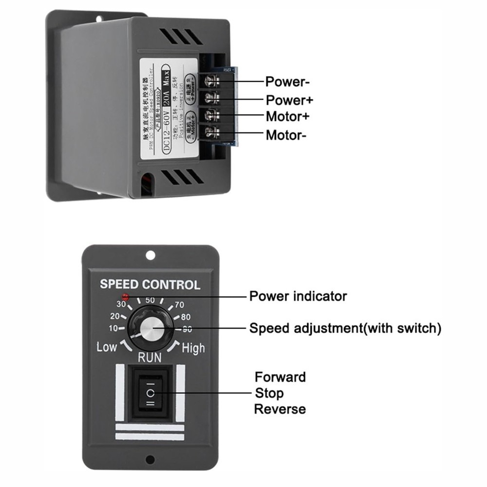 40A PWM DC Motor Speed Controller 12V 24V 36V 48V Variable Speed Switch Reverse