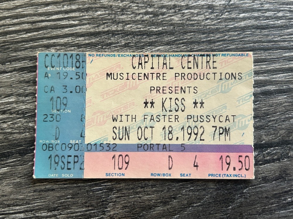 KISS TICKET STUB Capital Centre Maryland 1992 Revenge Concert Tour Vintage Kiss