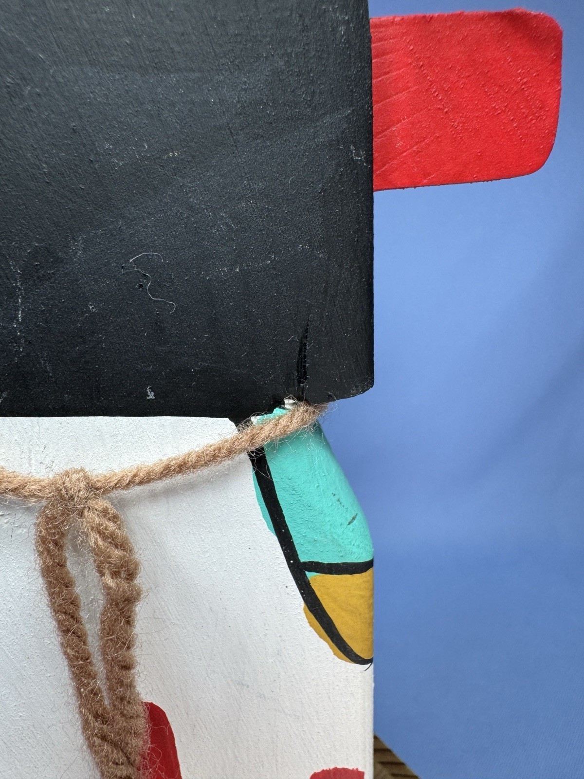 VTG Hopi Puchtihu Corn Kachina Flat Carved Wood With Feathers 7” Sign Puhuyesua