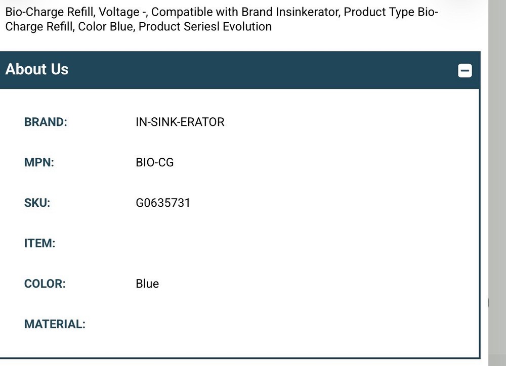 In-Sink-Erator Bio-Cg Refill Bio Charge Blue Replacement Evolution Septic Assist
