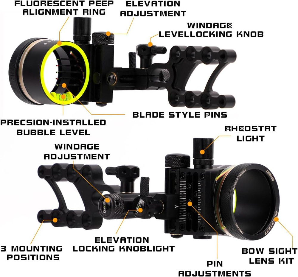 M2 Compound Bow Sight - 5 Pin Adjustable with 2X Magnification Lens Kit