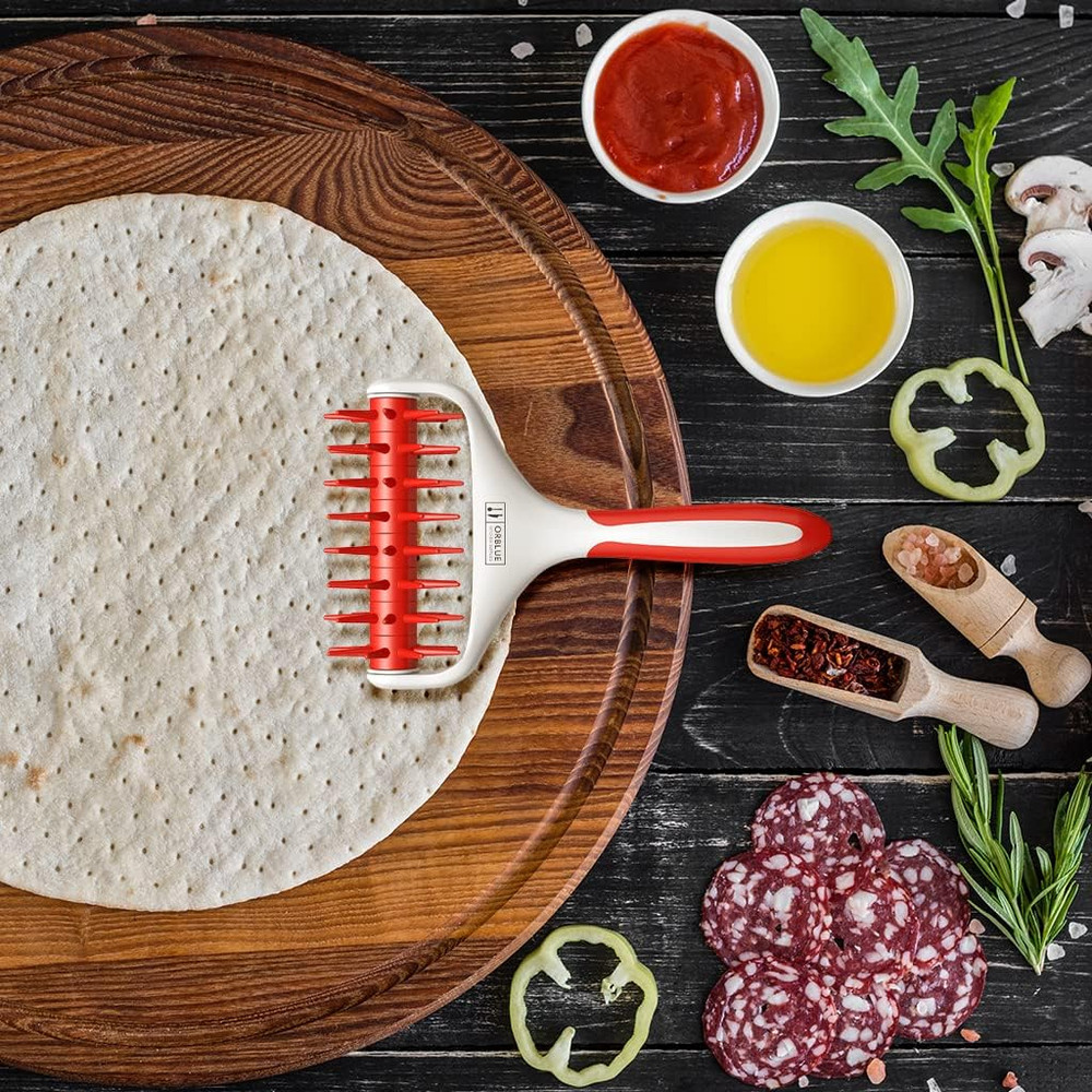 Pizza Dough Docker Pastry Roller with Spikes Pizza Docking Tool Red