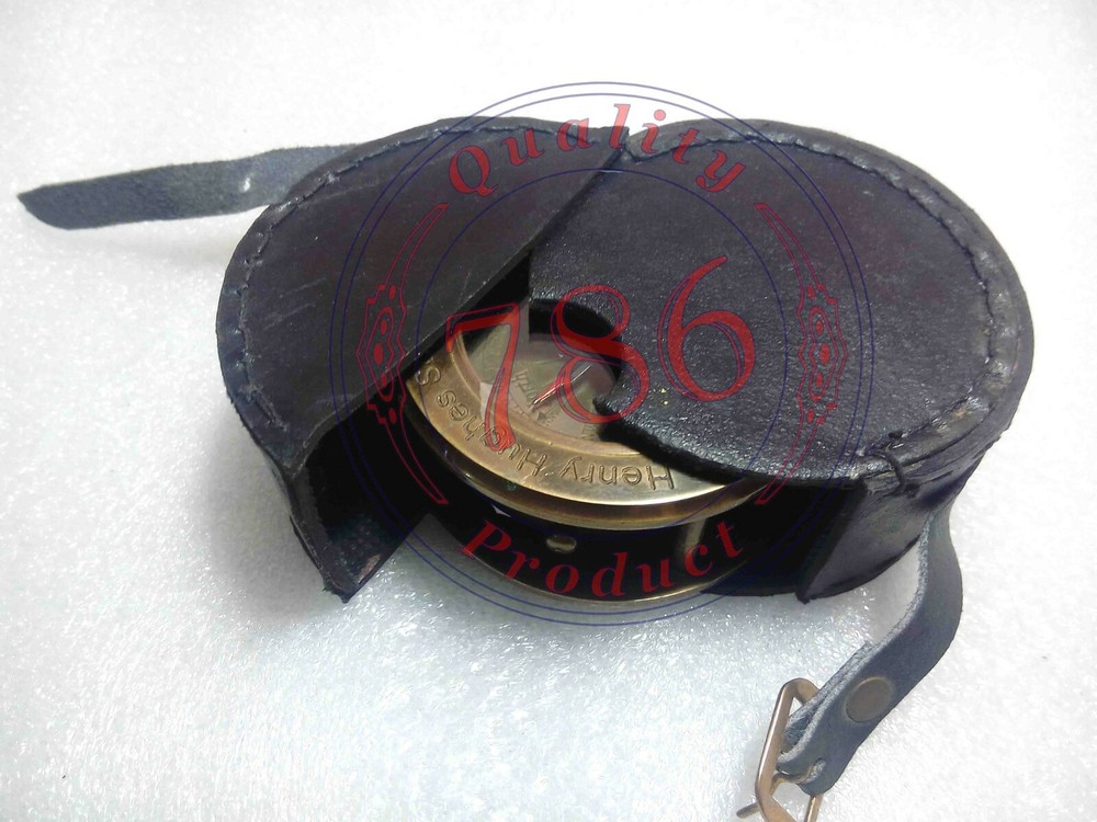 ANTIQUE HEAVY FOLDING MAGNIFYING GLASS MAP COMPASS WITH LEATHER CASE