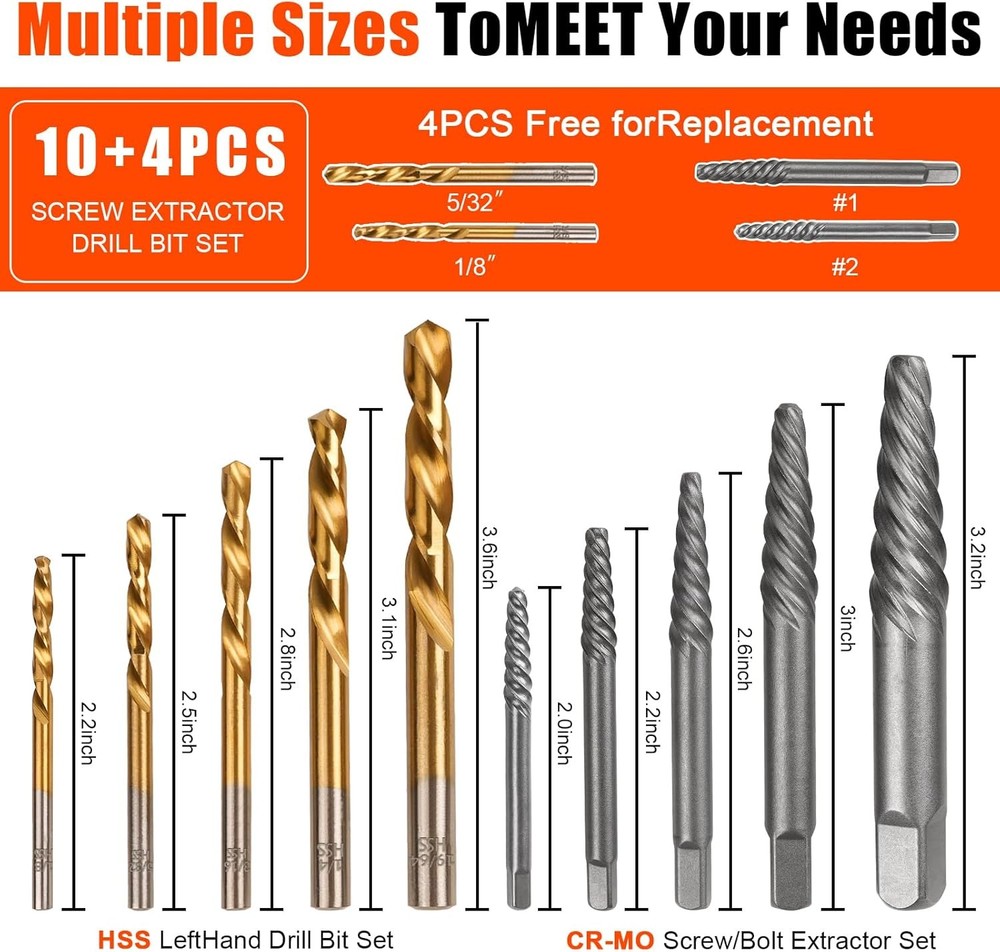 14pc Screw Extractor Set Left Hand Drill Bits Easy Out Bolt Remover Kit
