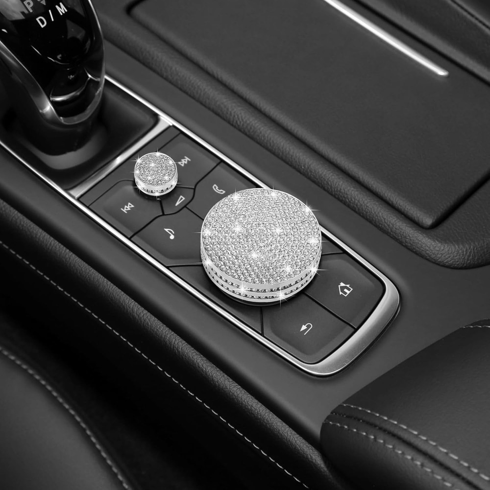 Bling Center Console Multimedia Knob Button Cover Compatible with Cadi...
