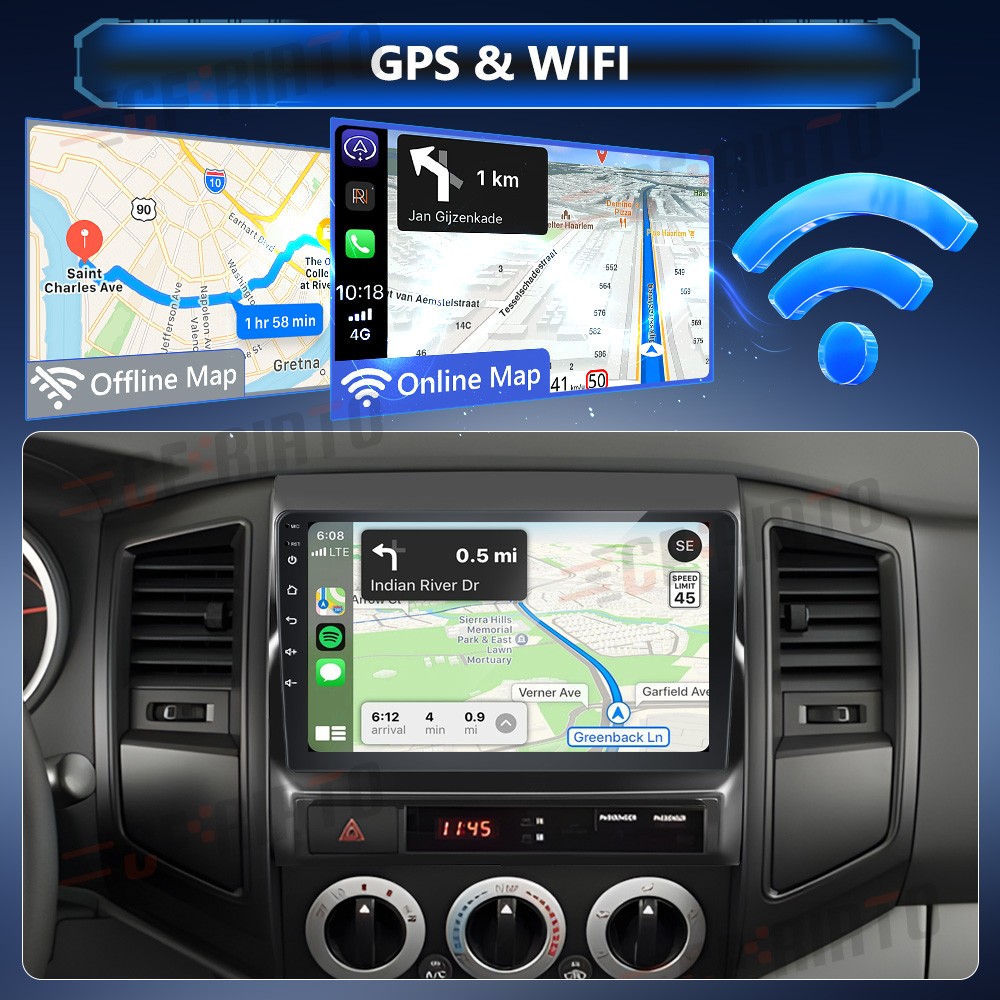 Android 15.0 Car Radio Stereo GPS WIFI Apple Carplay For Toyota Tacoma 2005-2013