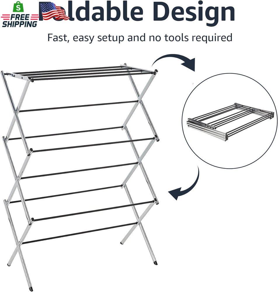 Amazon Basics Foldable Portable Metal Clothes Drying Rack for Indoor Air Drying,