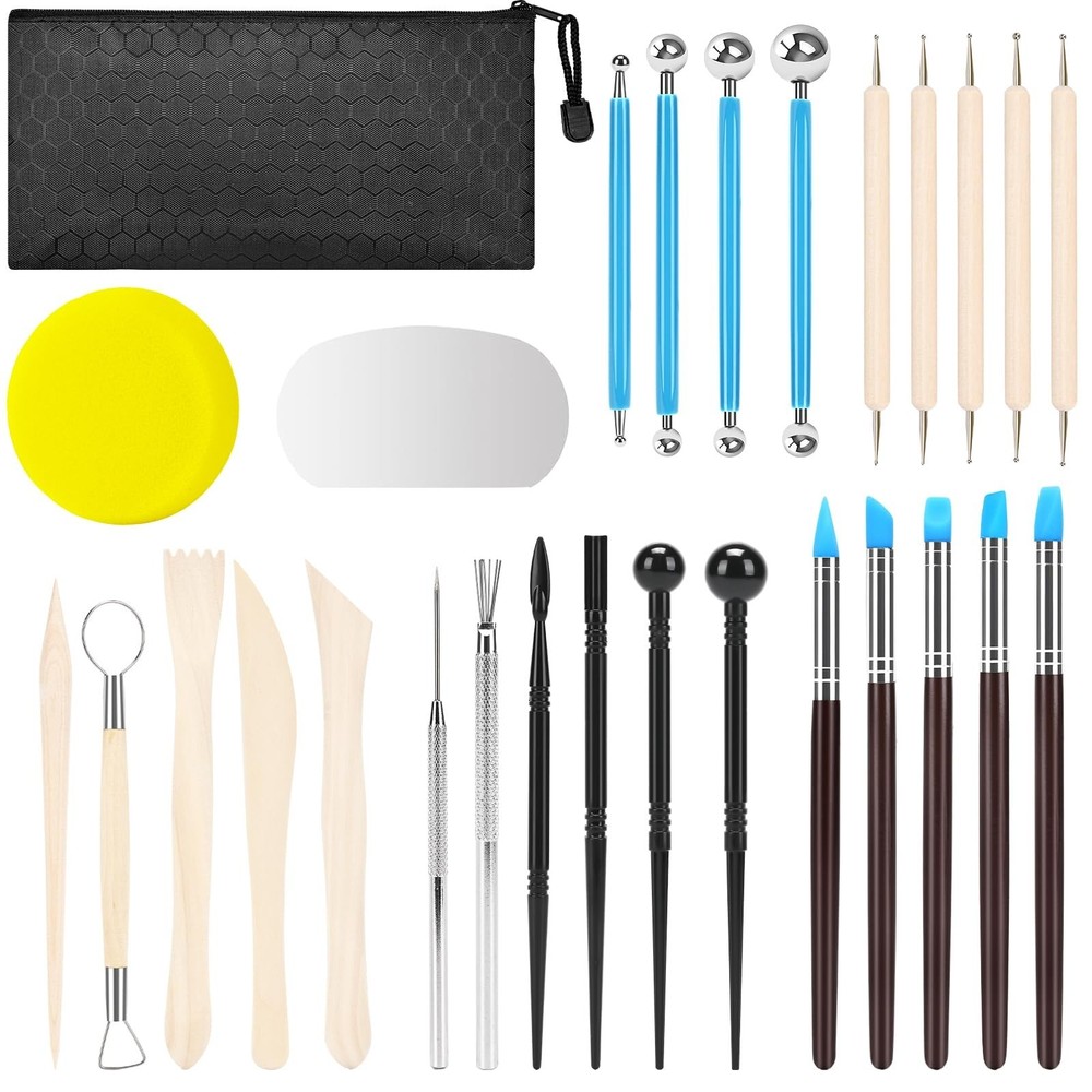 Clay Sculpting Tools Kit 28 PCS, Pottery Craft, Baking Shaping, Multicolor