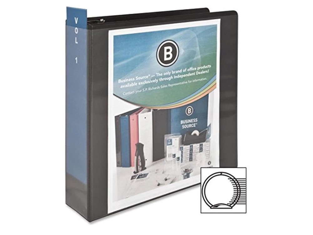 Business Source View Binder w/ 2 Inside Pockets 3" Capacity Black 09958